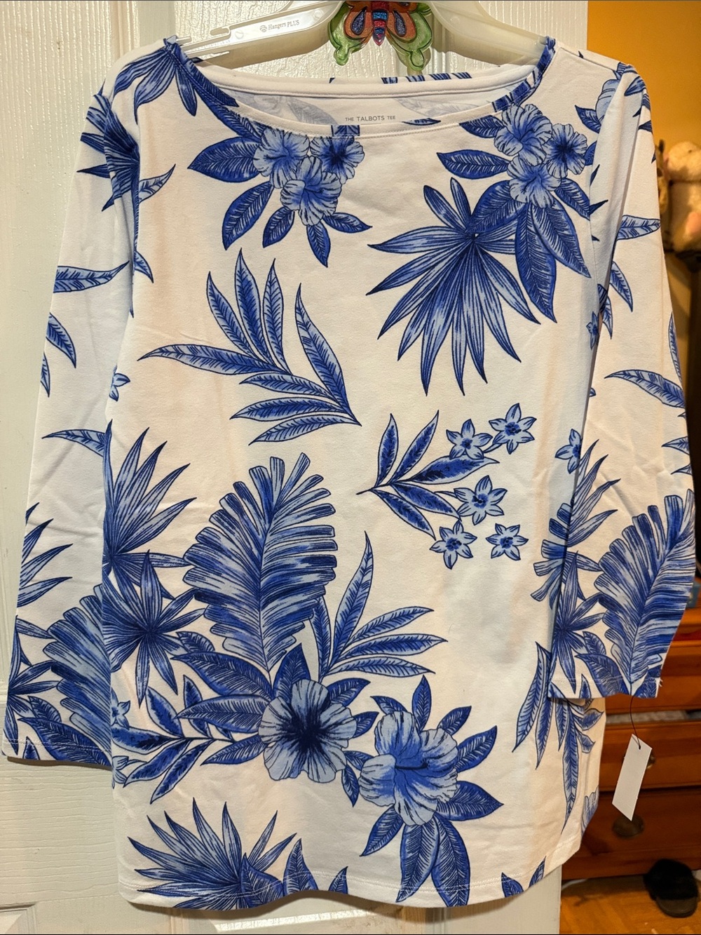 Talbots White Top BATEAU NECK TEE - PAINTED PALMS NEW WITH TAGS